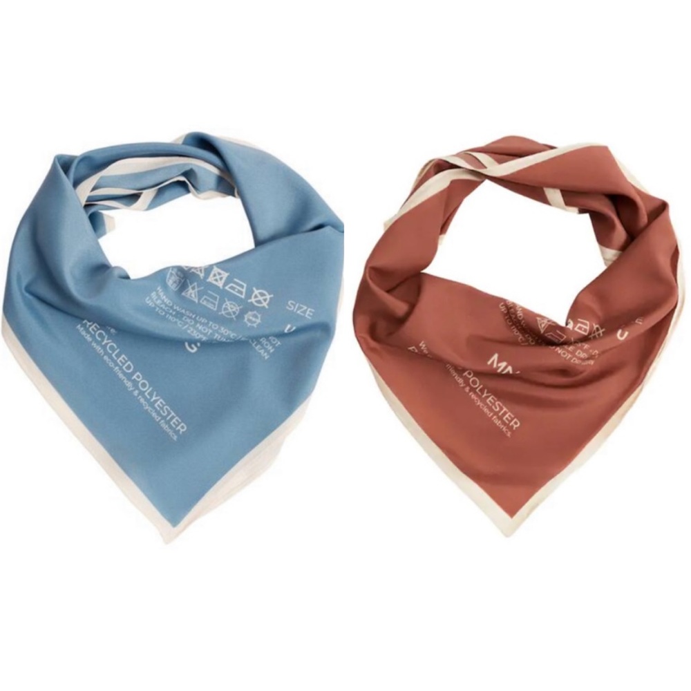 Mango Blue and Rust Square Scarf Duo with Cream Trim
